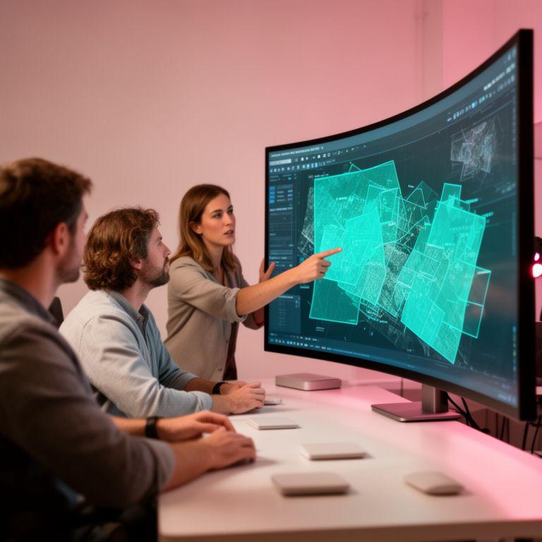 Dublin analysts reviewing geospatial datasets on a curved monitor in a calm studio